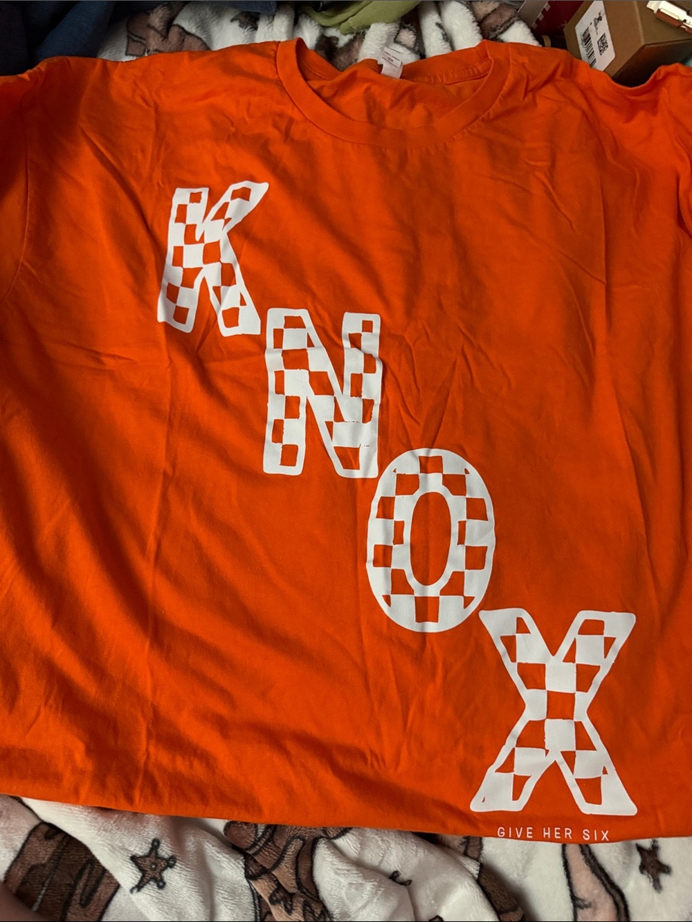 Boutique “Knox Give Her Sox” Orange Short Sleeve Tee